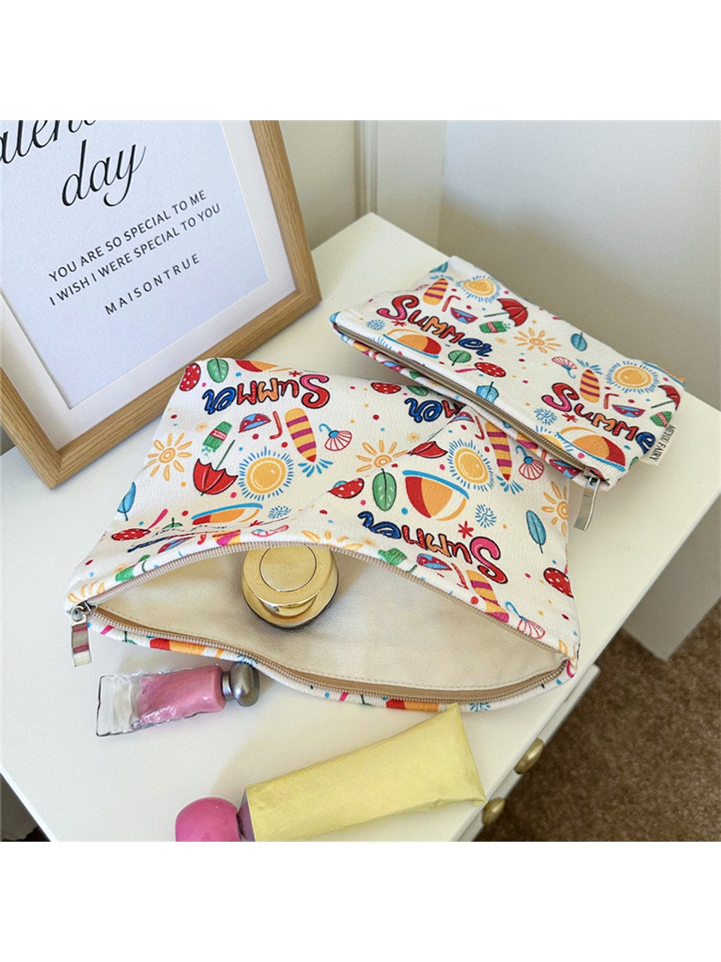 Cosbai - Summer Graffiti Print Cosmetic Organizer Bag
