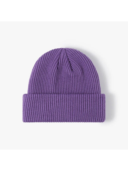 Haila - Solid Ribbed Cuffed Acrylic Knit Beanie