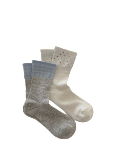 Rufia - Simple Decorative Mixed Pattern Crew Socks