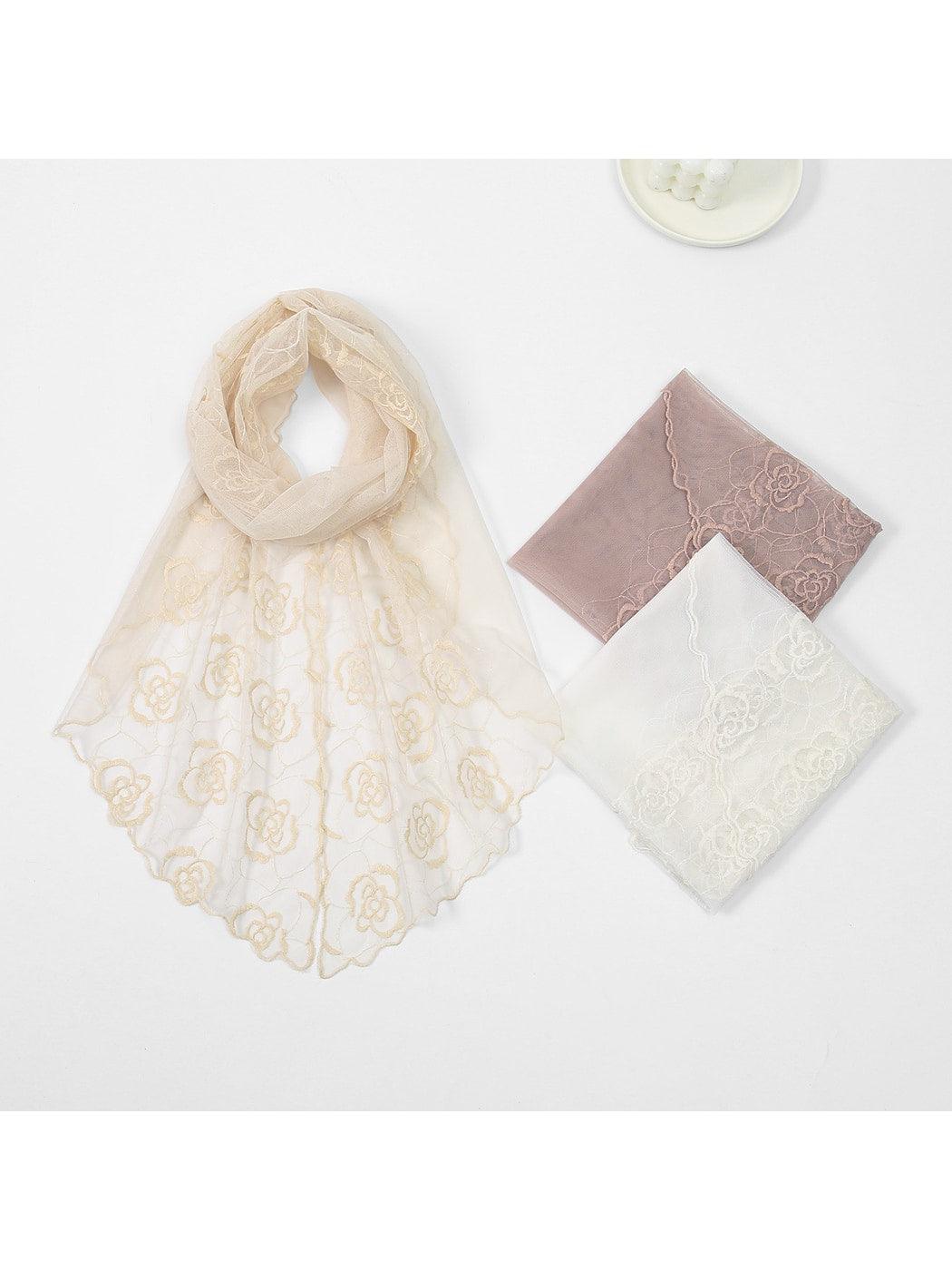 Scarvii - Elegant Lace Floral Embroidered Scarf