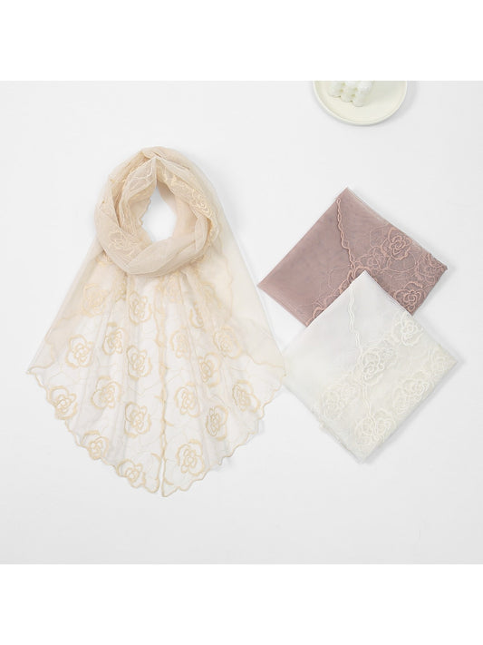 Scarvii - Elegant Lace Floral Embroidered Scarf