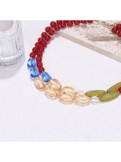 Neckit color block beaded statement necklace displayed flat highlighting its bold color sections