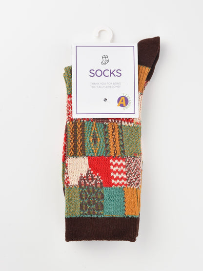 Rufia - Retro Plaid Colorblock Crew Socks