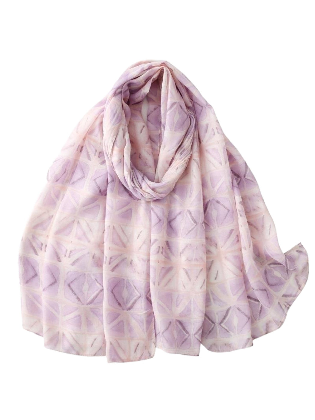Model wearing Scarvii Soft Geo Lightweight Scarf draped around neck outdoors
