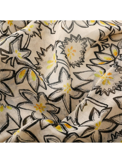 Scarvii - Sketch Floral Print Lightweight Scarf