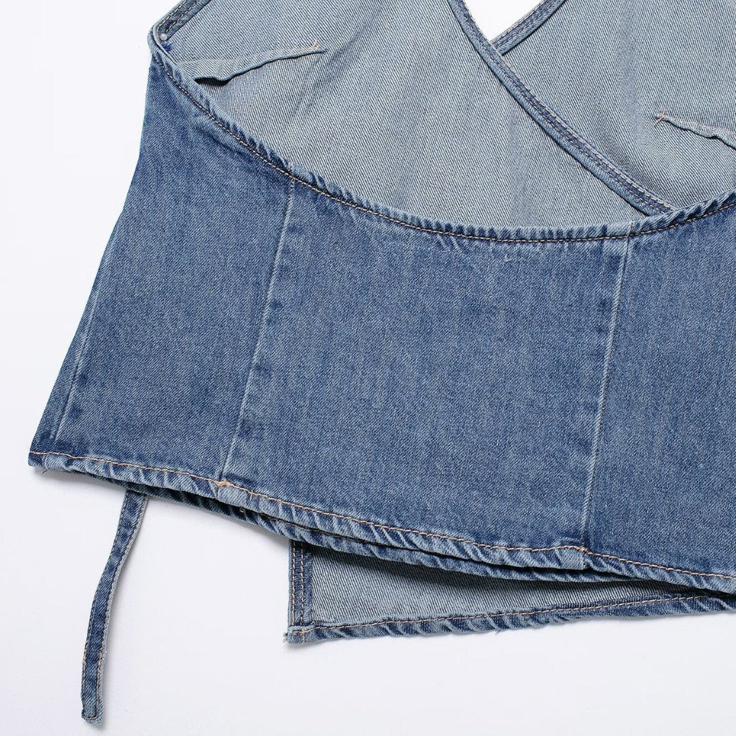 Vesty - Denim Halter Neck Top - Summer Chic