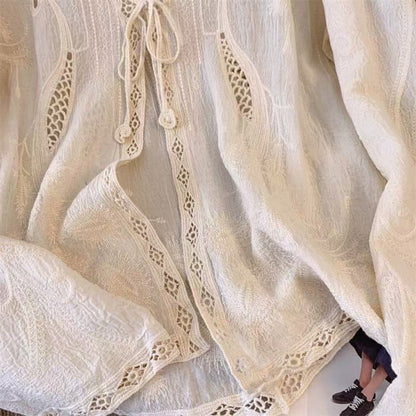 Crosa - Embroidered Lace Knit Cardigan Cover-Up