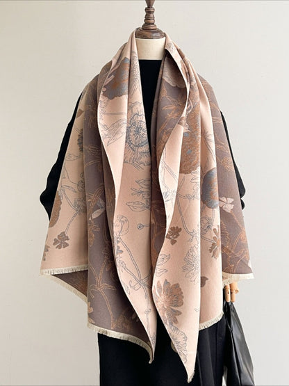 Scarvii - Reversible Vintage Floral-Plant Print Scarf Shawl