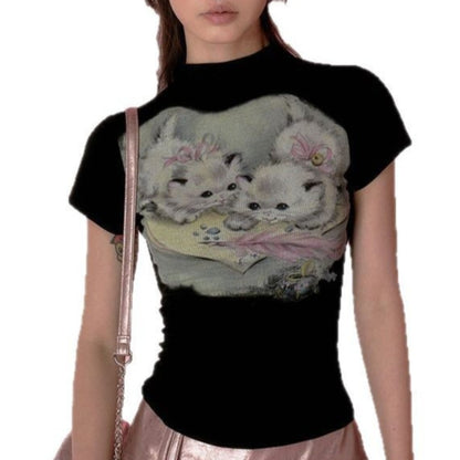 Vesty- Vintage Cat Short Tank Top - Yellow & Black