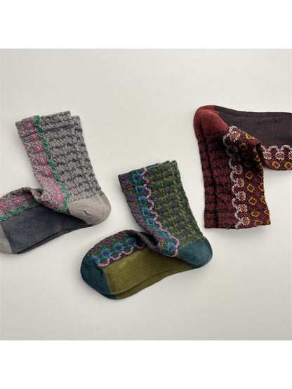 Rufia - Folk Knit Pattern Crew Socks