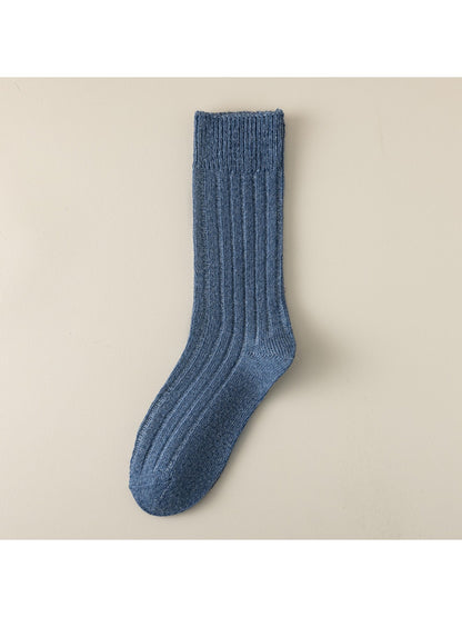Rufia - Solid Color Ribbed Casual Crew Socks
