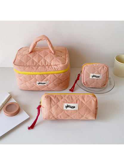 Cosbai - Checkered Zipper Makeup Organizer Bag