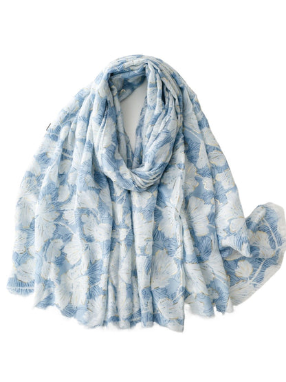 Scarvii - Gold Foil Scarf & Shawl with Floral Print
