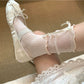 Close-up of Rufia Ribbon Ruffle Crew Socks showing textured ribbon ruffle trim