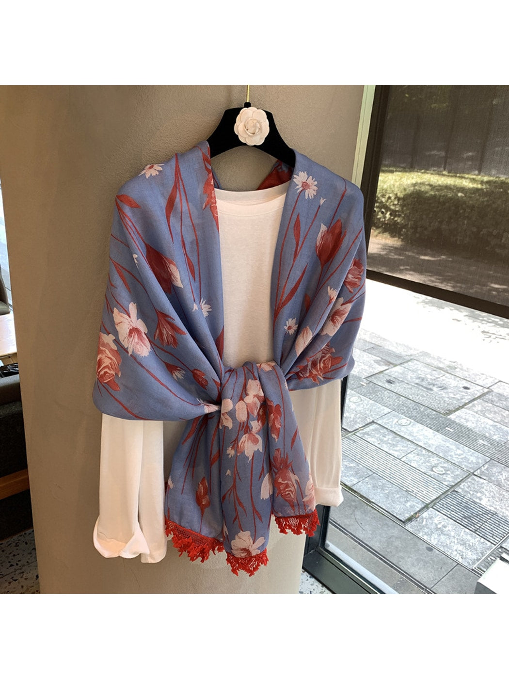 Scarvii - Floral Lace Edge Draped Shawl Scarf