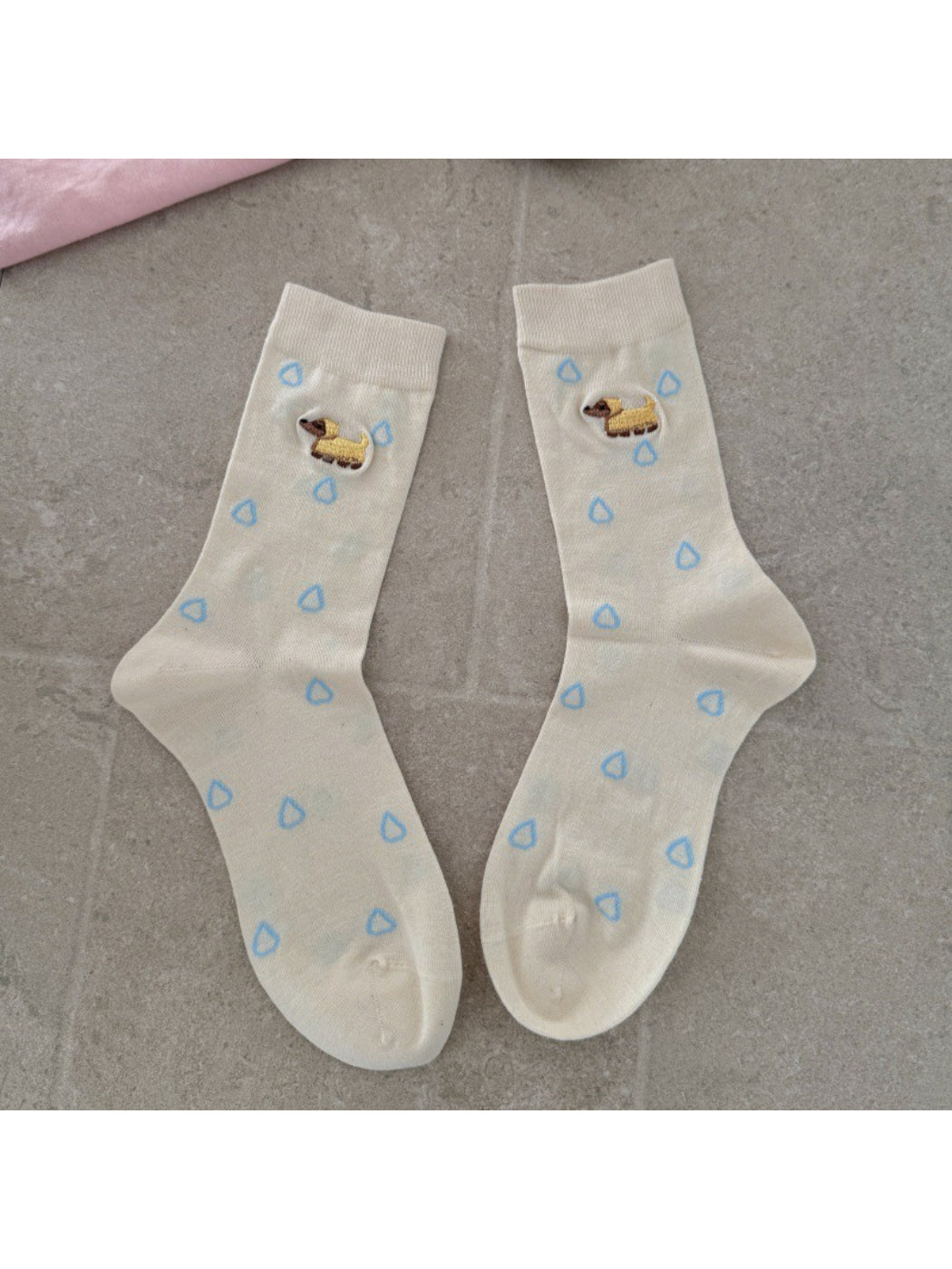 Rufia Raindrop Dog Everyday Socks shown with packaging and branding