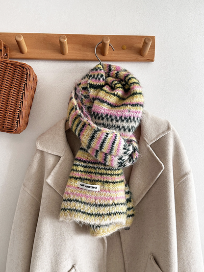 Scarvii - Fair Isle Stripe Textured Knit Scarf