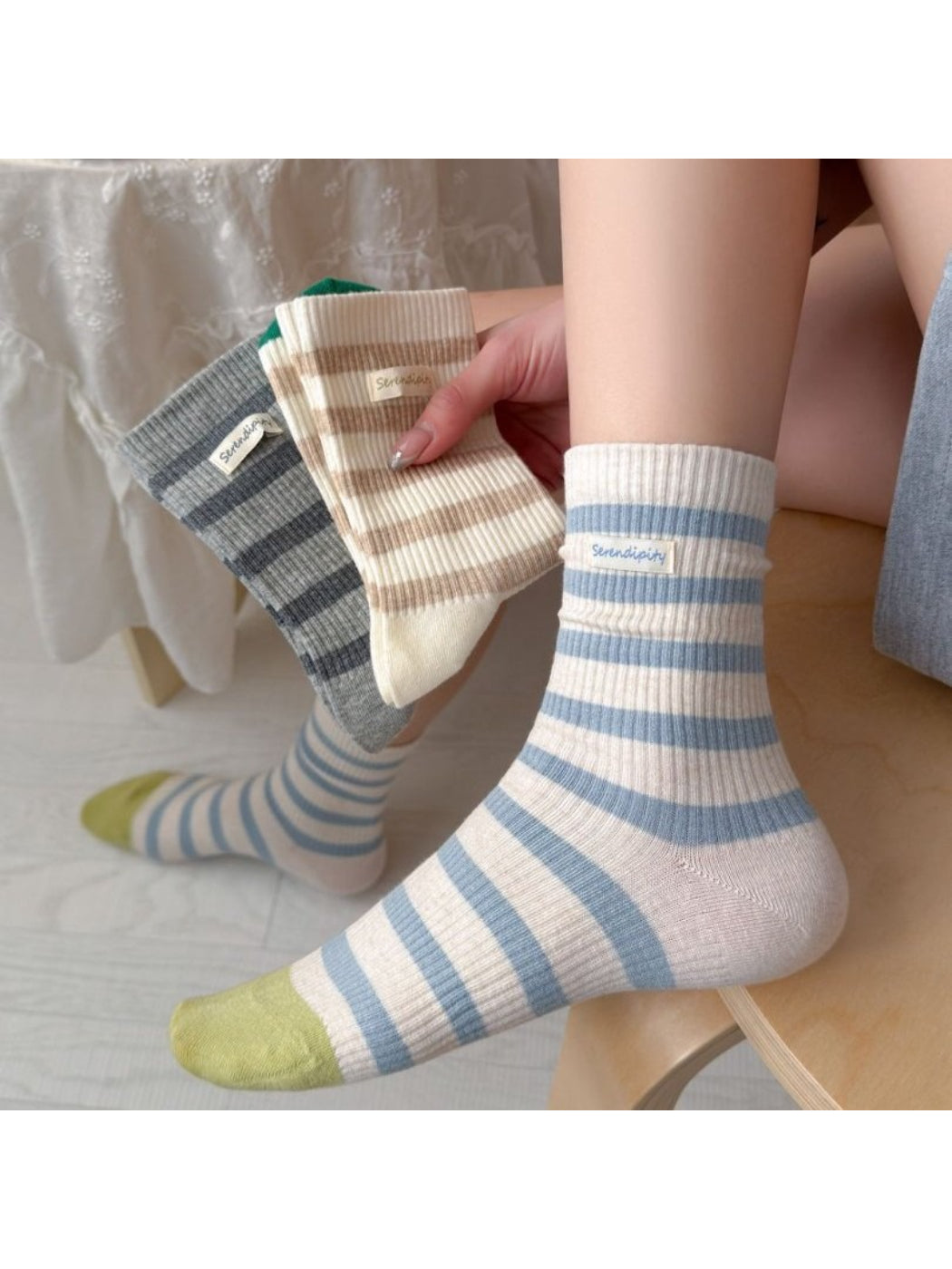 Rufia - Ribbed Stripe Crew Socks product image 2