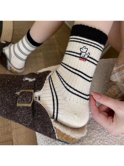 Rufia - Striped Dog Motif Everyday Crew Socks product image 4