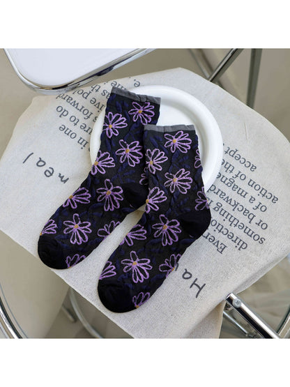 Rufia - Embroidered Floral Motif Crew Socks