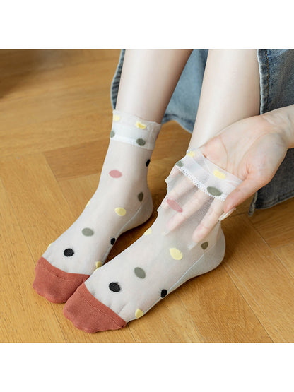 Rufia - Polka Dot Ruffle Trim Sheer Crew Socks
