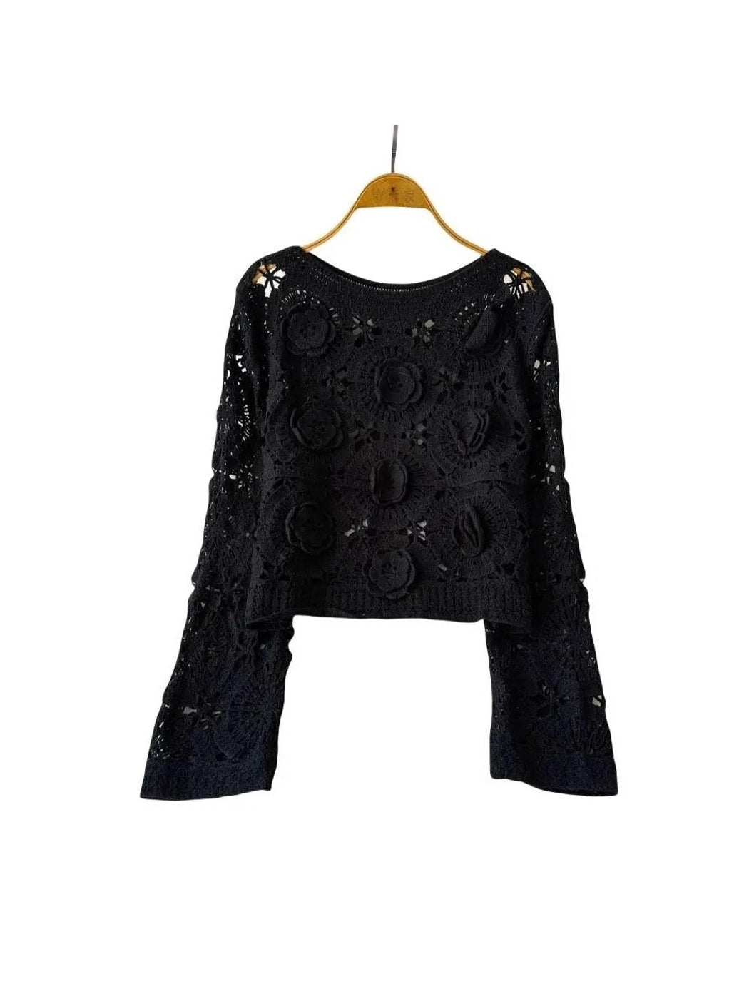 Crosa - Floral Hollow Out Round Neck Pullover