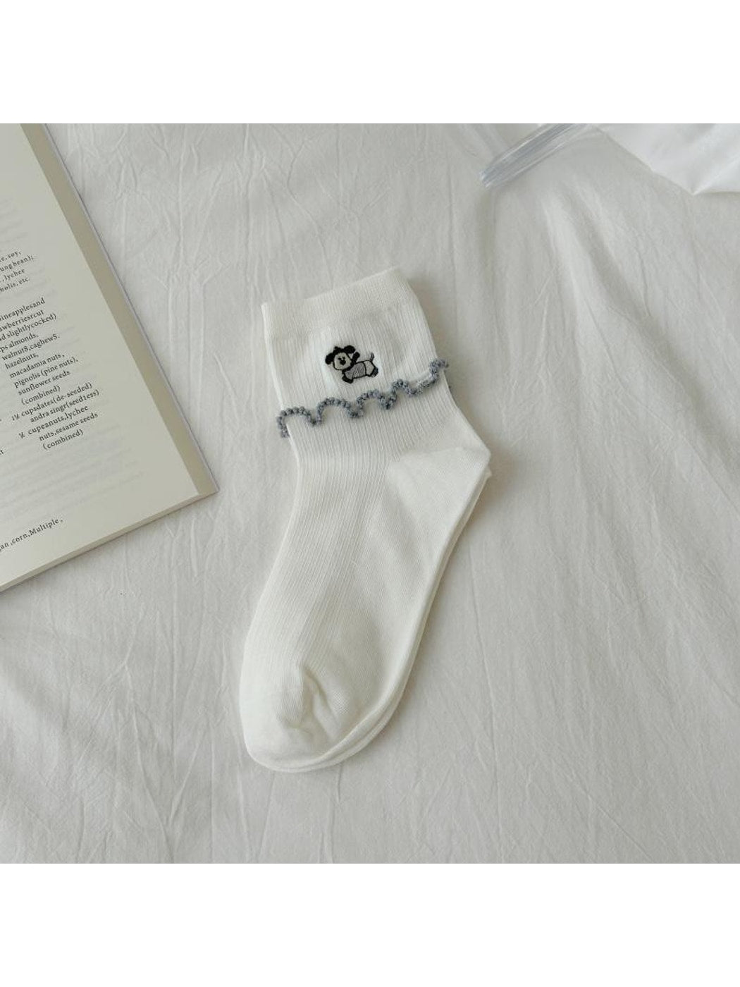 Rufia - Ruffle Cuff Patterned Casual Crew Socks