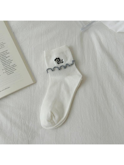 Rufia - Ruffle Cuff Patterned Casual Crew Socks