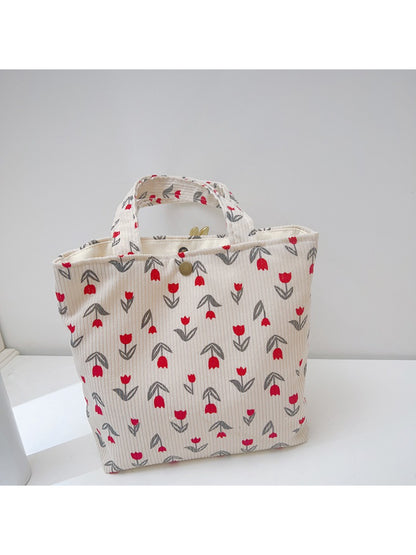 Cosbai - Soft Tulip Floral Print Casual Small Tote Bag