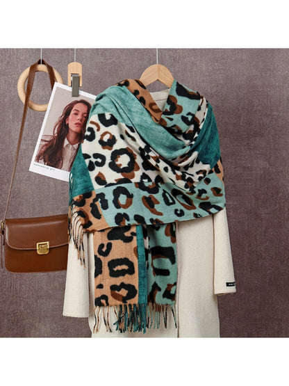 Scarvii - Leopard Patchwork Tassel Winter Scarf
