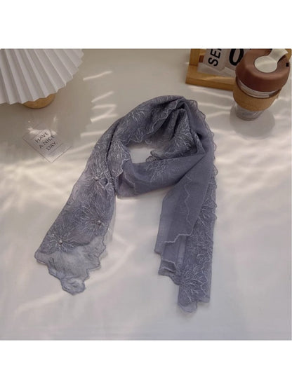 Scarvii - Elegant Sheer Embroidered Long Scarf