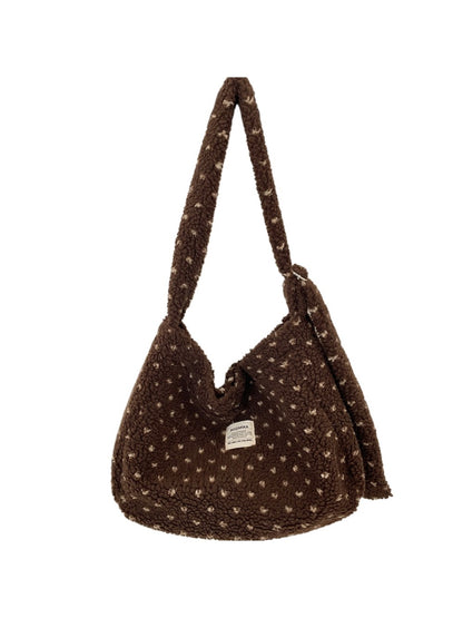 Cosbai – Plush Heart Printed Crossbody Shoulder Bag