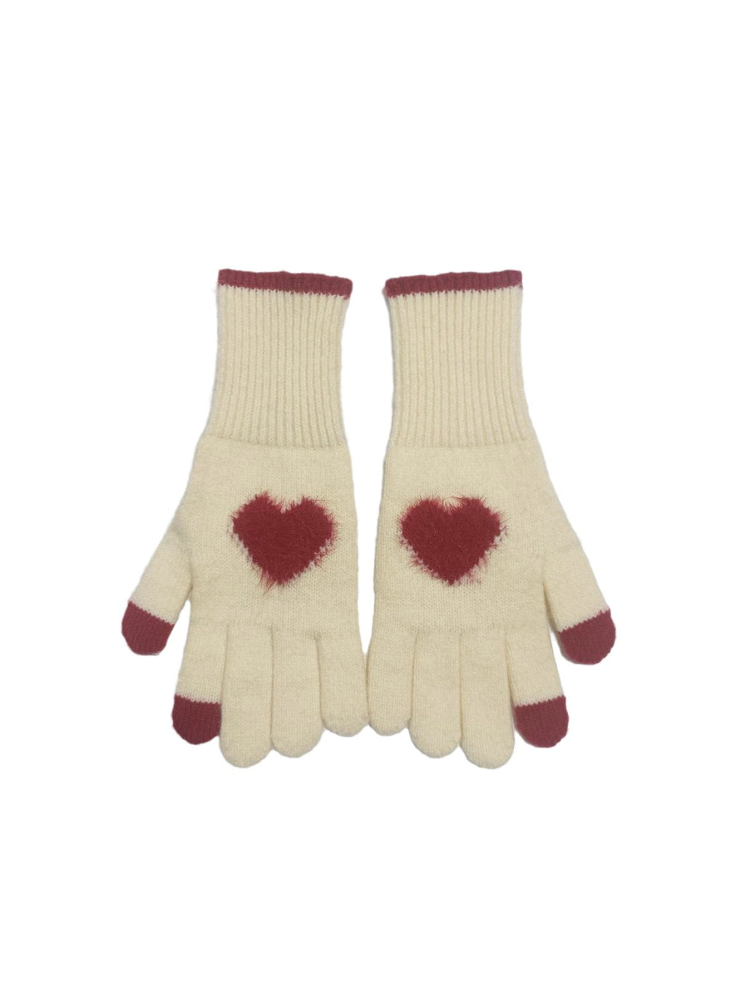 Gloving - Fuzzy Heart Knit Gloves