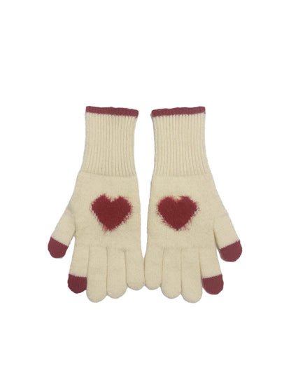 Gloving - Fuzzy Heart Knit Gloves