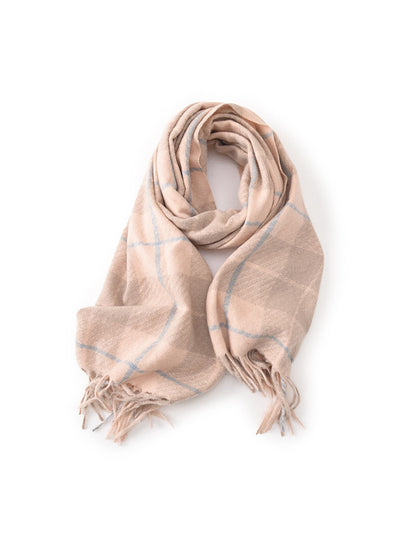Scarvii - Long Plaid Draped Tassel Accent Scarf