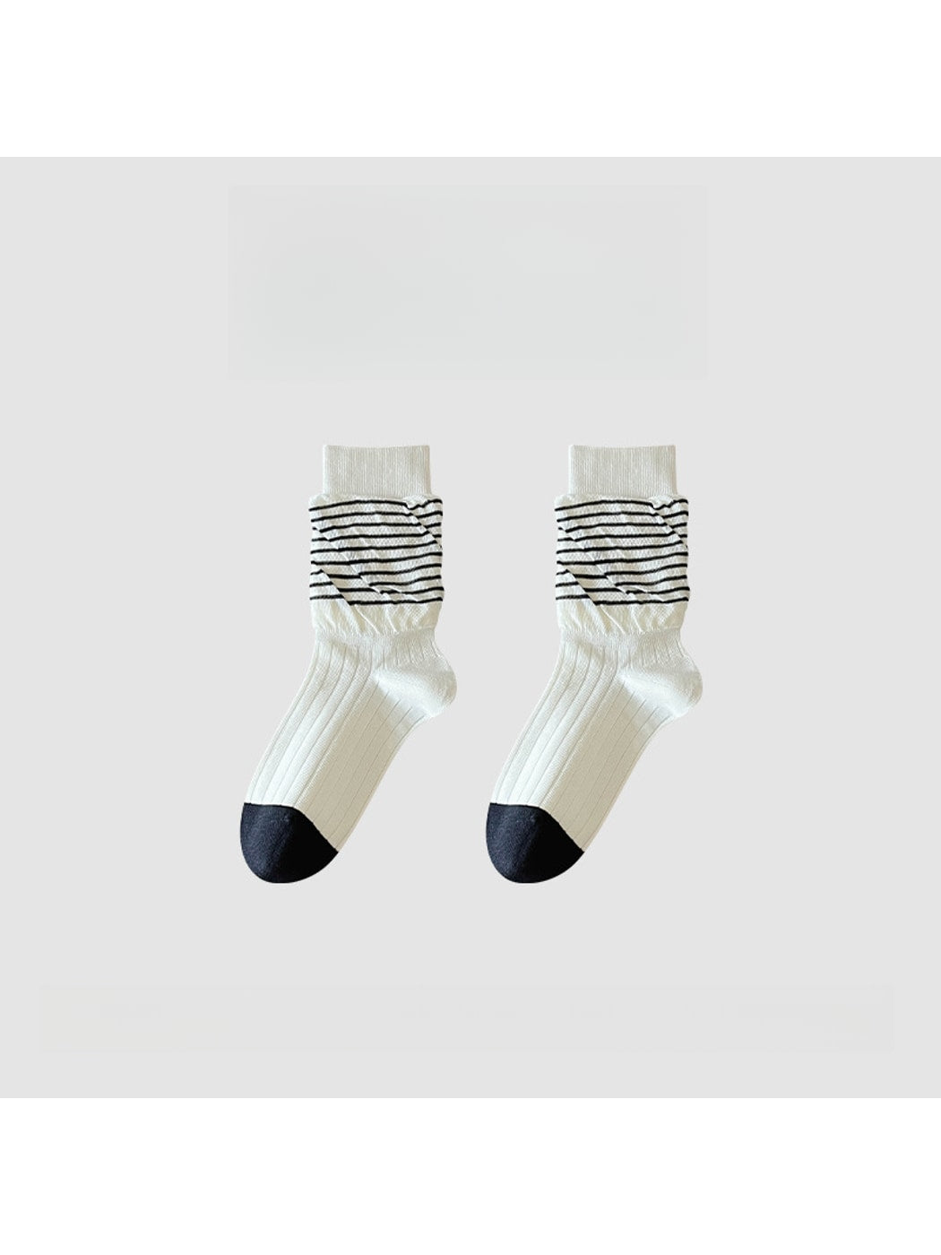 Rufia - Casual Rolled Cuff Stripes Crew Socks