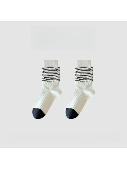 Rufia - Casual Rolled Cuff Stripes Crew Socks