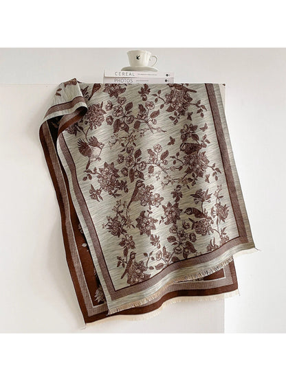 Scarvii - Bird Floral Pattern Textured Scarf