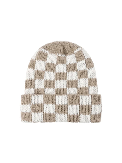 Haila - Checkerboard Knit Cuffed Beanie