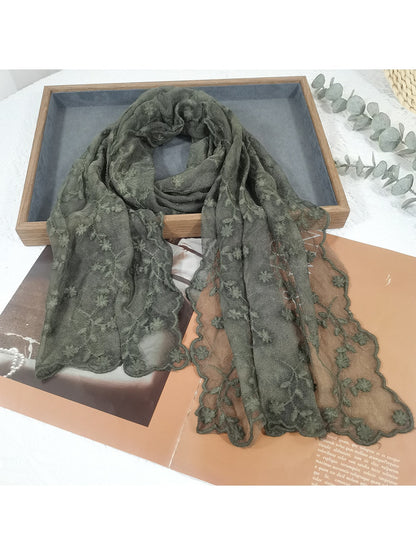 Scarvii - Floral Embroidered Mesh Head and Neck Scarf