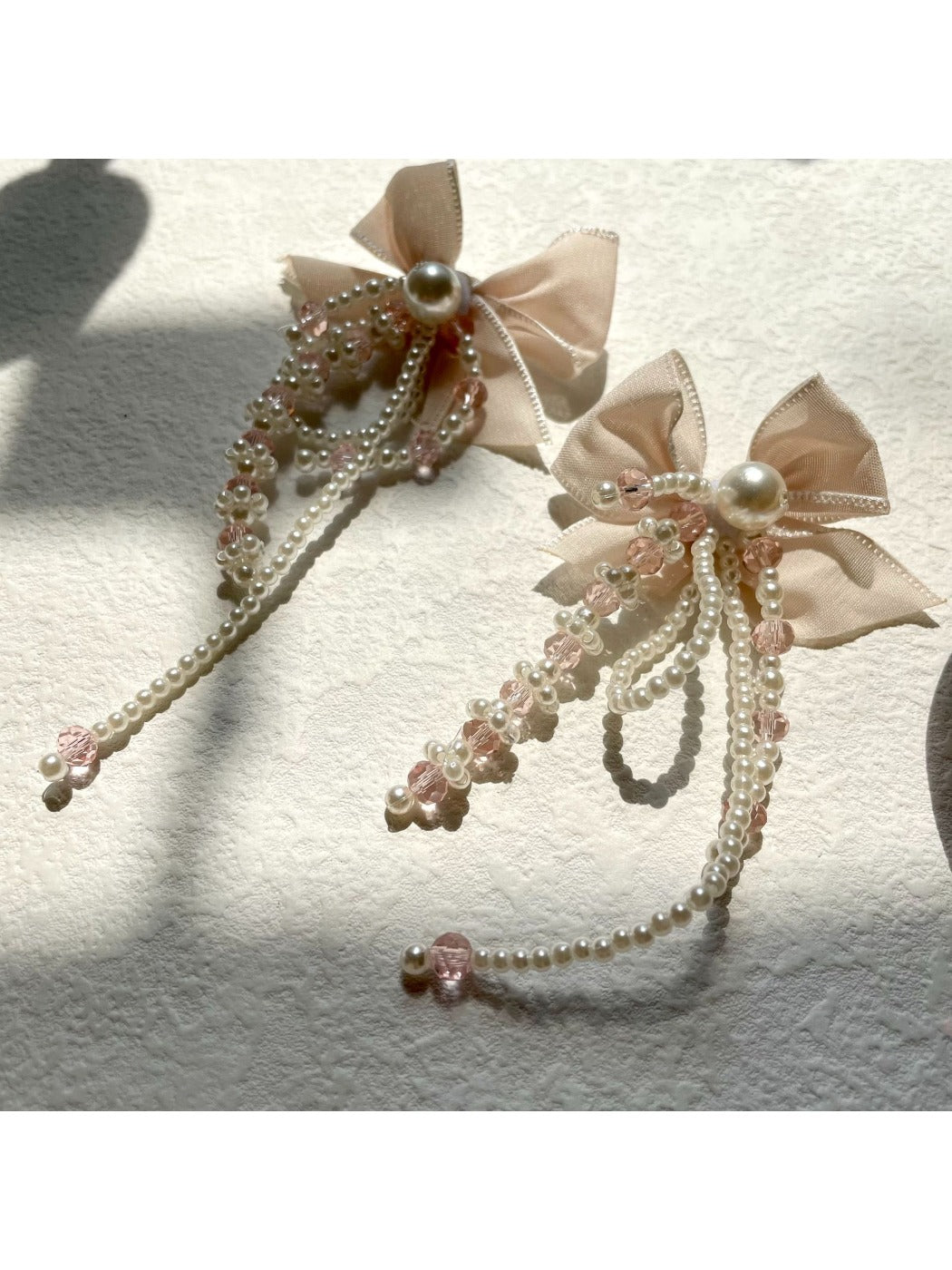 Earwish - Bow Tassel Chiffon Earrings