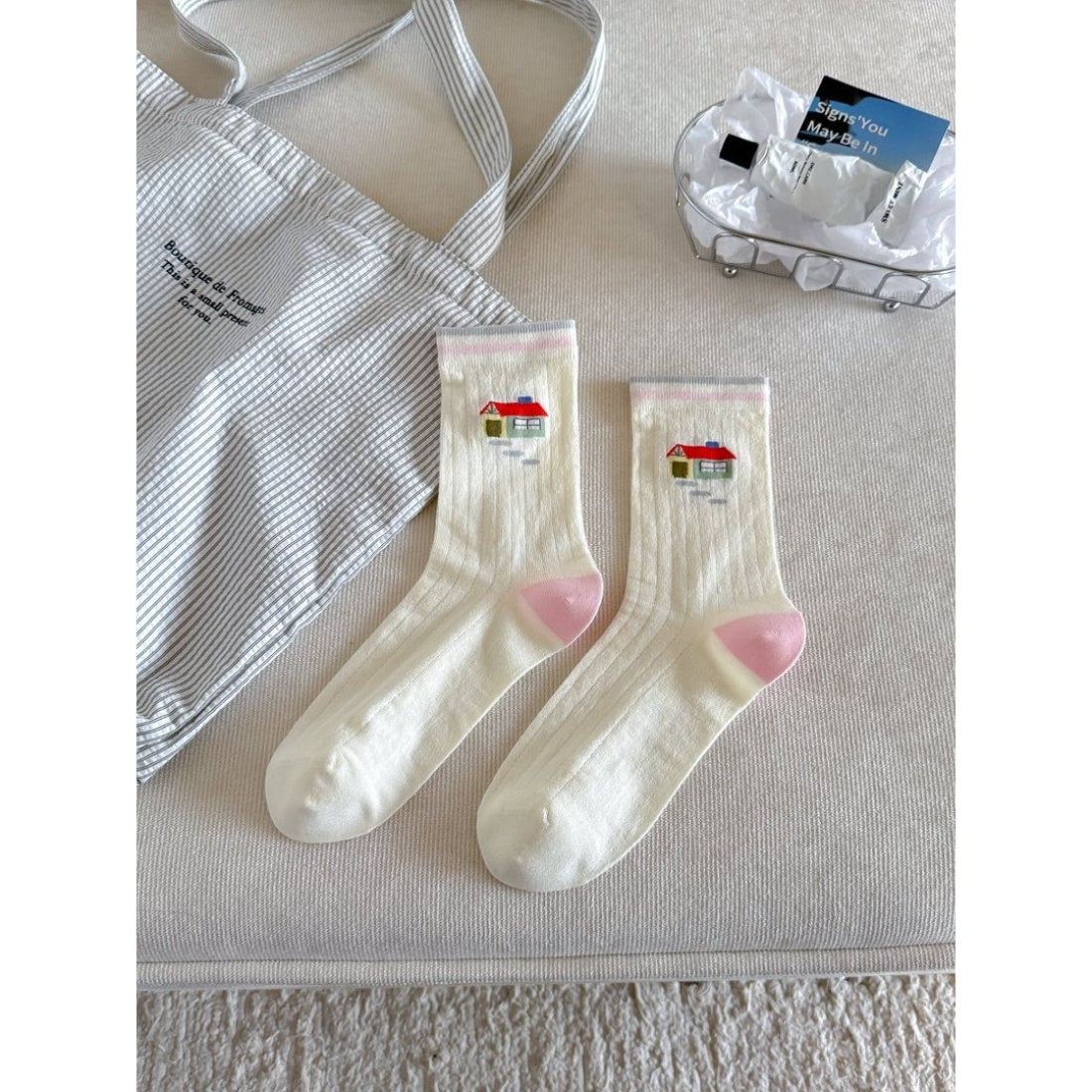 Rufia Classic Fine Texture Crew Socks worn on feet with casual shoes