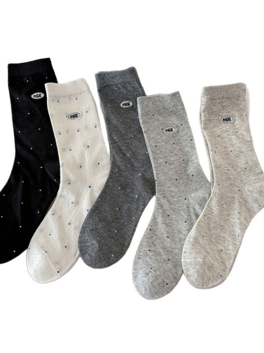 Rufia - Polka Dot Letter Embroidered Crew Socks