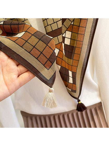Scarvii - Retro Earthy Tone Circle Print Square Scarf