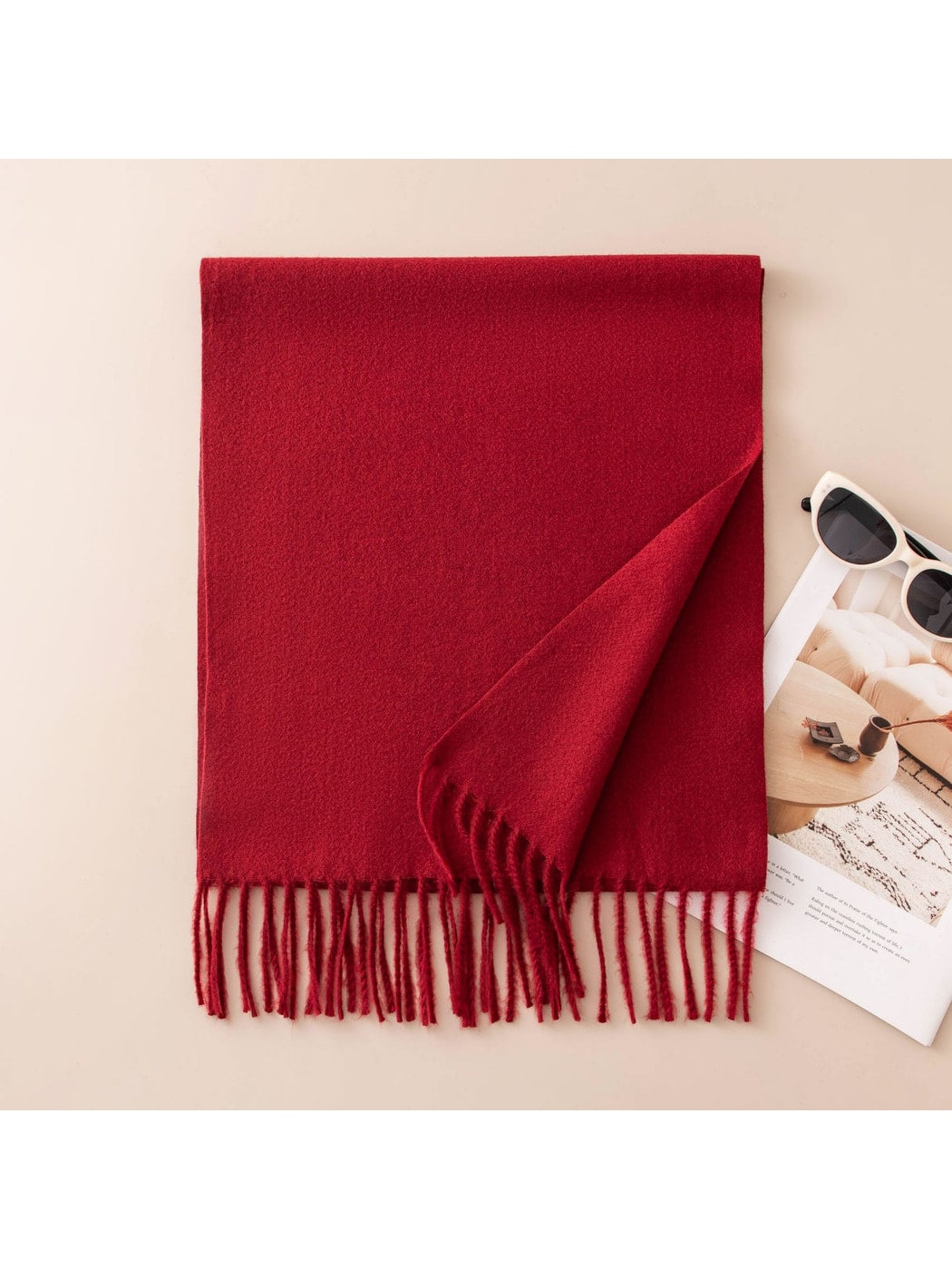 Scarvii - Solid Color Fringe Trim Long Scarf