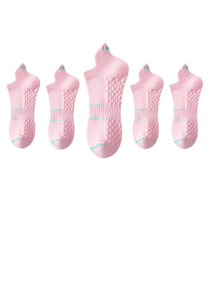 Rufia low socks displayed flat highlighting stripe design and fabric texture