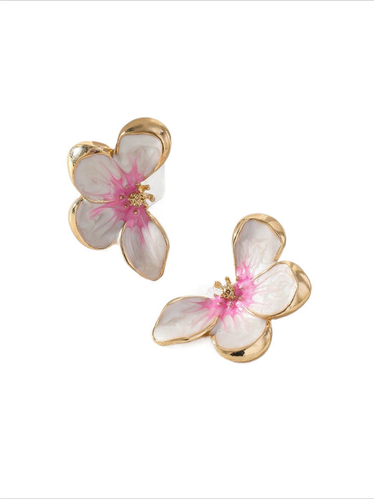 Earwish - Elegant Pink Floral Earrings