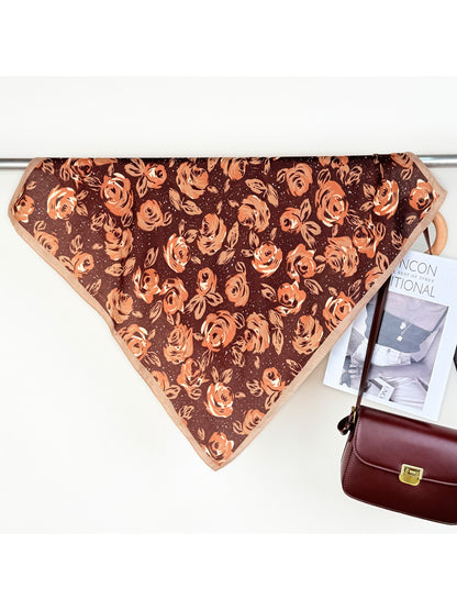Scarvii rose print square scarf folded with visible tag