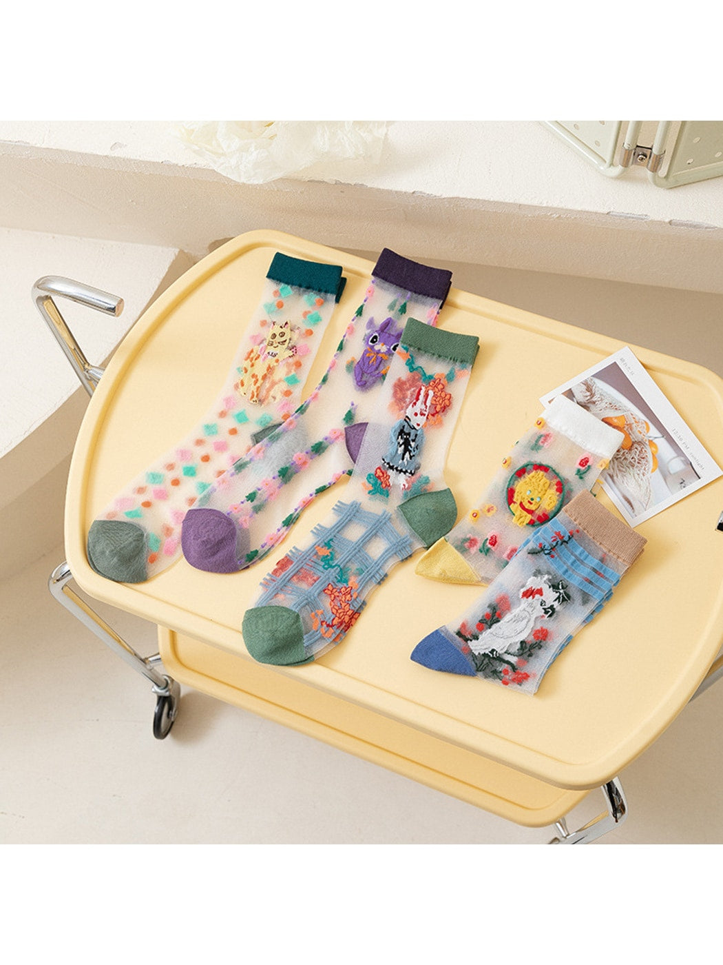 Rufia - Cartoon Pattern Sheer Crew Socks