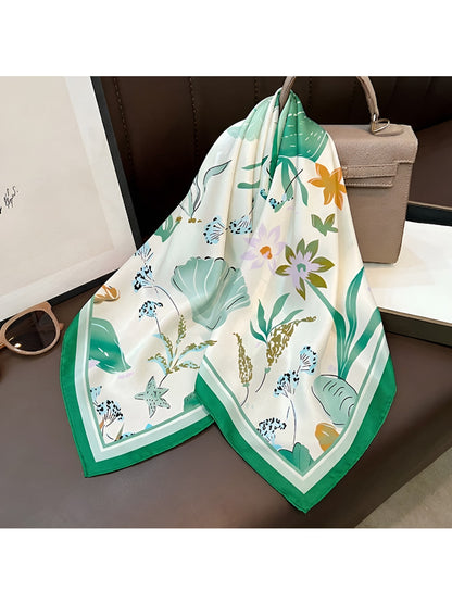 Scarvii - Printed Border Fashion Neck Square Scarf
